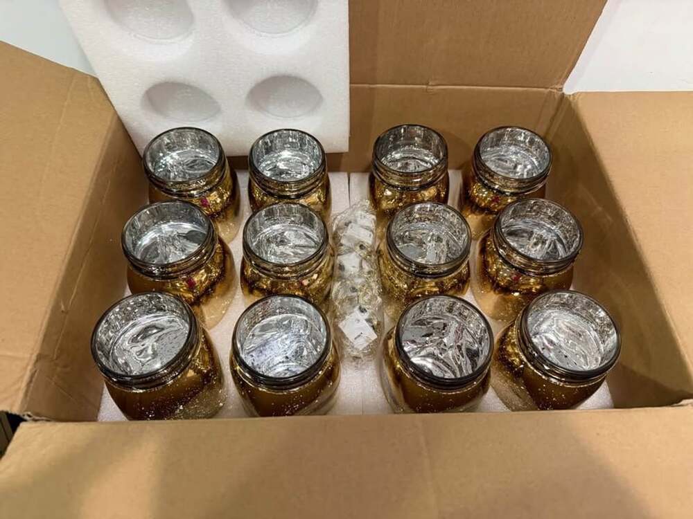Tioncy 12 Set Decorative Mason Jar with Light, Gold